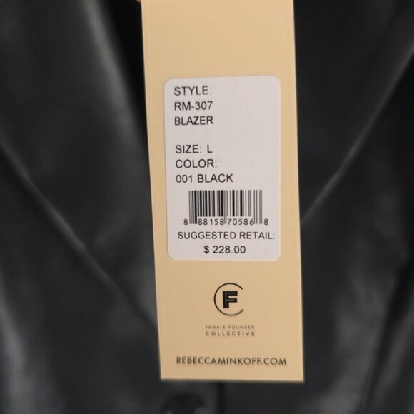 NWT REBECCA MINKOFF BLACK Faux Leather Blazer Jacket 2 Button & Pockets Sz M & L - Picture 13 of 13